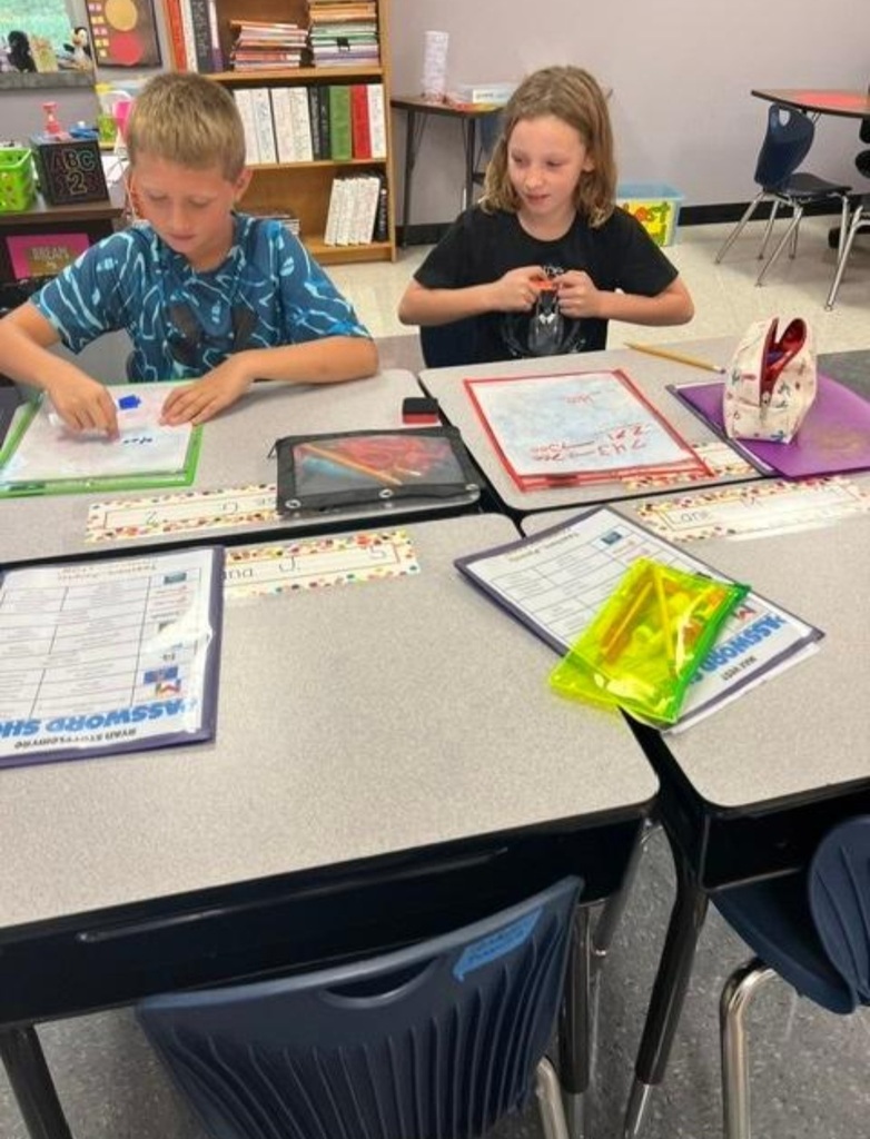 3rd graders are hard a work during math time.