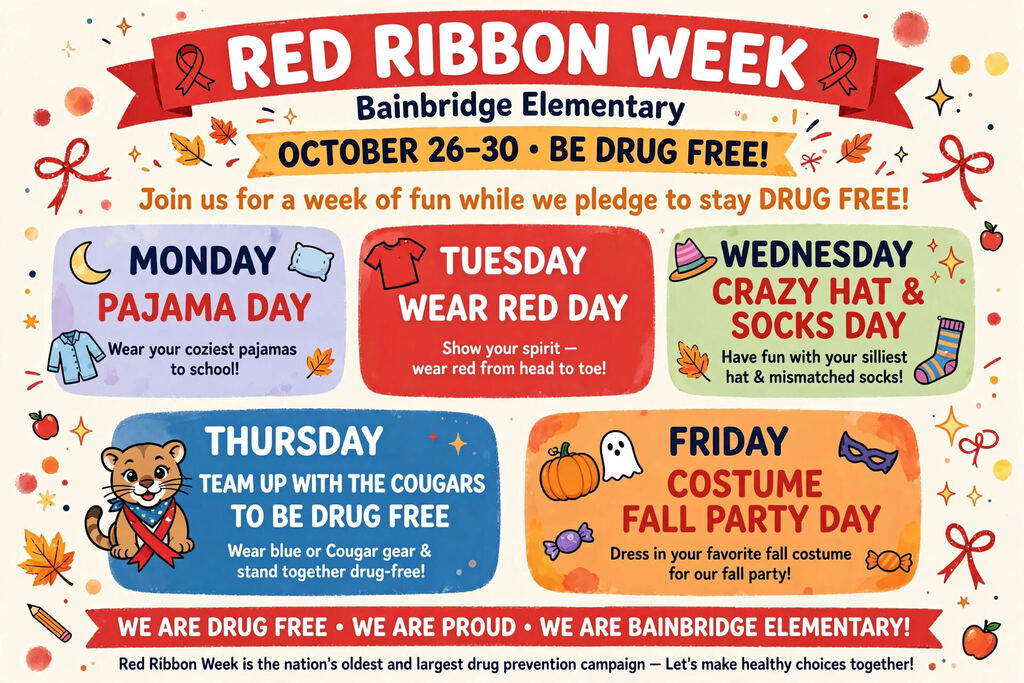 Red Ribbon Week is next week! Let's celebrate saying no to drugs. **For Friday, please remember that masks or weapons are not allowed.