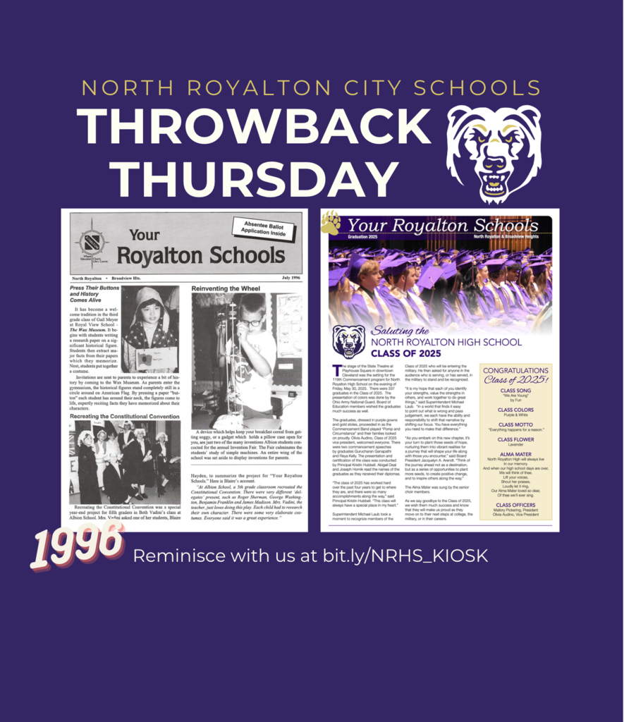 From 1996 to 2026… some things never change — like celebrating our Bears! 🐻💜 A big thank you to the North Royalton Historical Society for uncovering this 1996 cover of Your Royalton Schools! Nearly 30 years later, we’re still proudly sharing the incredible stories of our students and staff with our community — four times a year. Our Spring edition hits mailboxes in April!