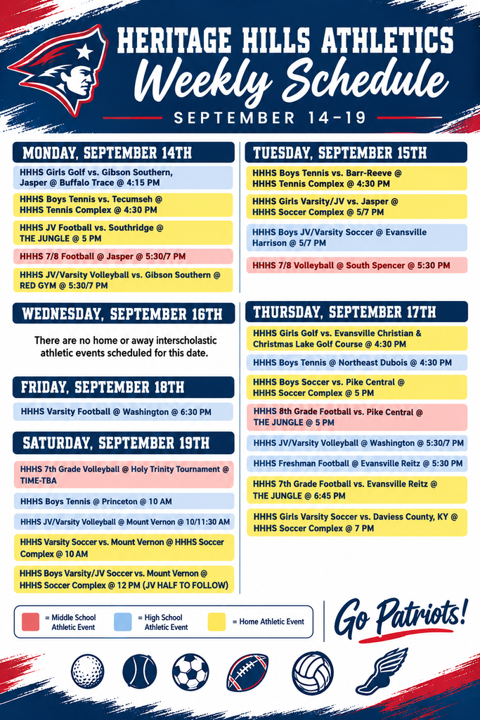 Athletic Schedule for September 14-19