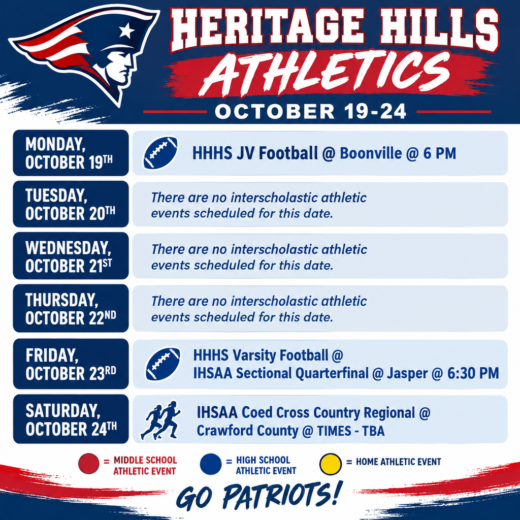 Athletic Schedule October 19-24