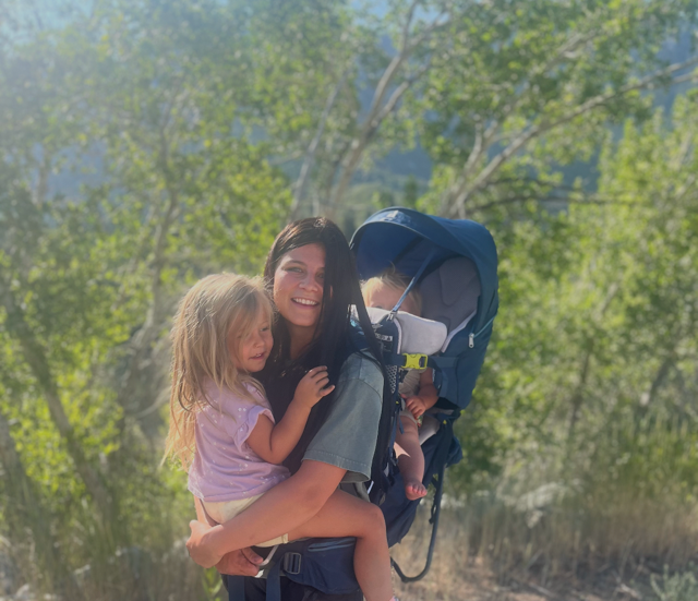 teacher hiking with her two kids