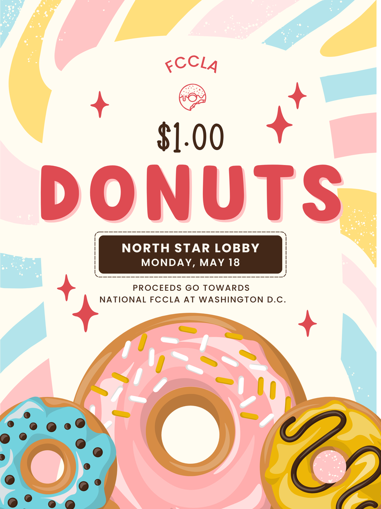 Donuts for Sale poster - $1.00 at NS School lobby on May 18
