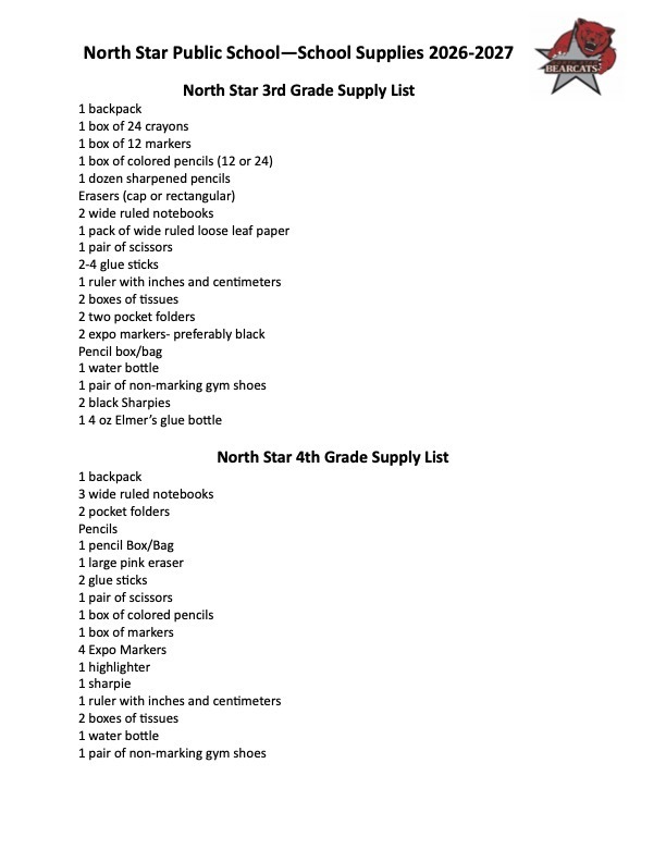 supply list for third and fourth