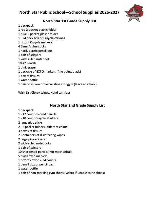 supply list for first and second