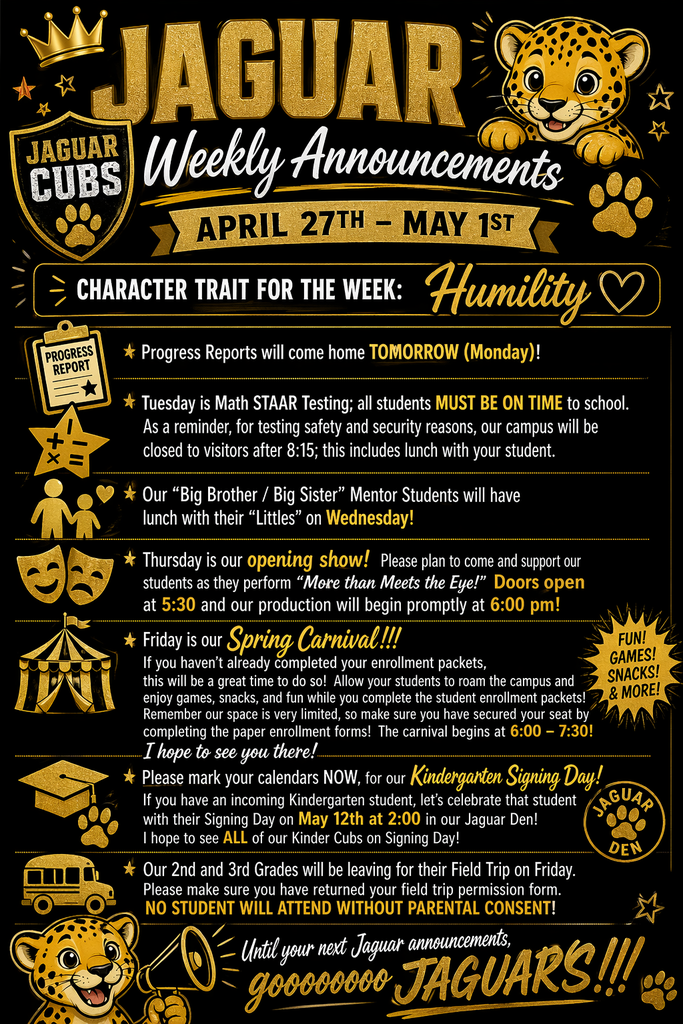 Jaguar Weekly Announcements !