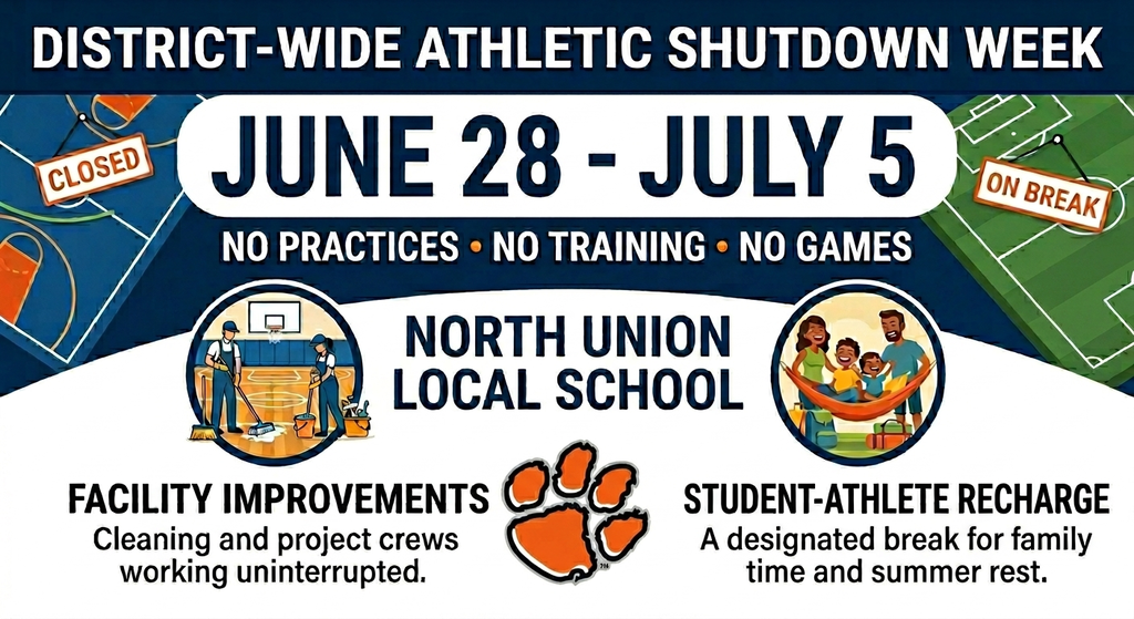 Notice about a sports facility shutdown from June 28 to July 5 with icons for facility improvements and family recharge.
