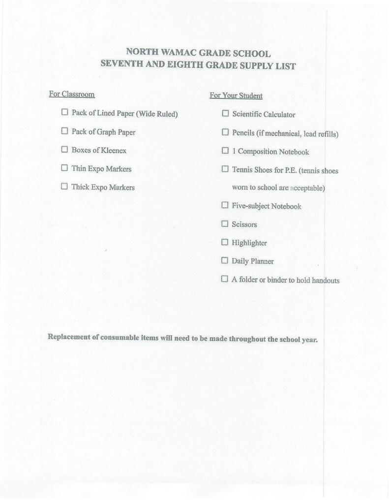 7-8th Grade Supply List