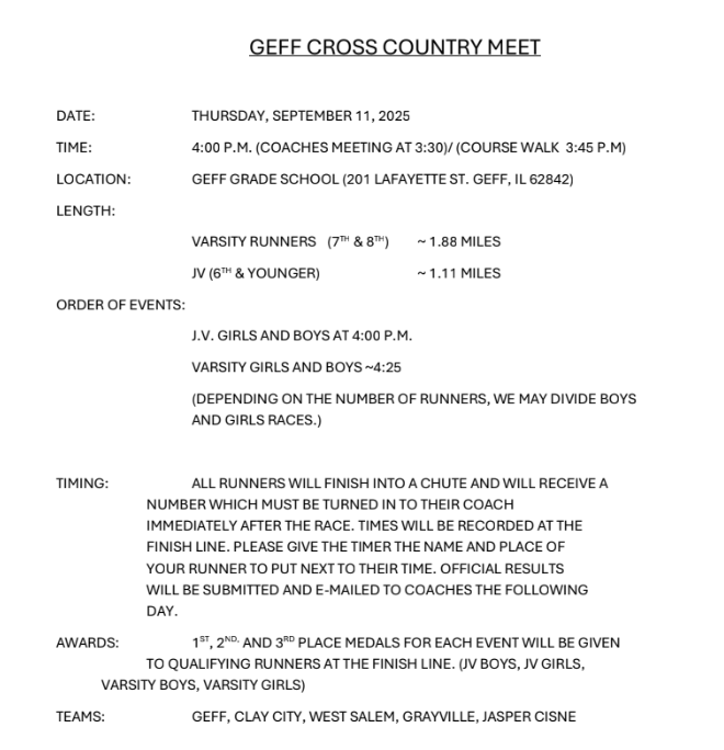 CMS- Cross Country Meet tonight 9/11