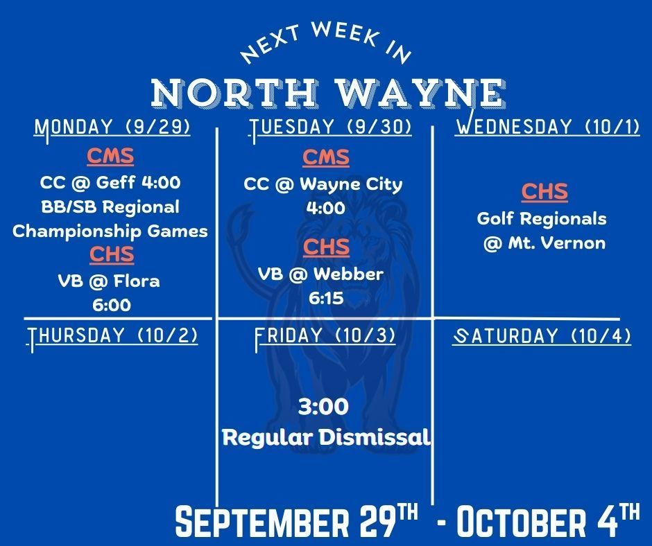 next week's schedule