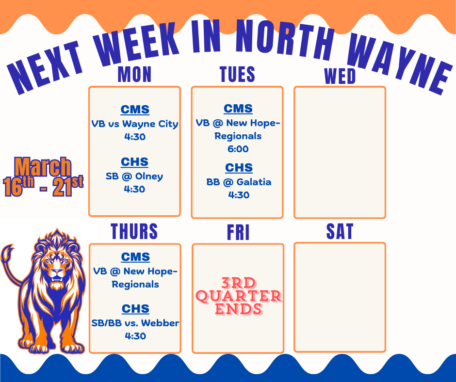 next week's schedule