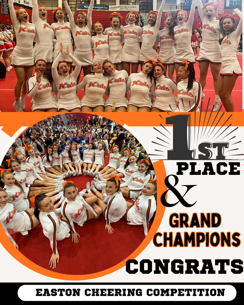 Congratulations to our Varsity Cheerleaders who won 1st Place and were named Grand Champions  at the Easton Cheering  Competition. 