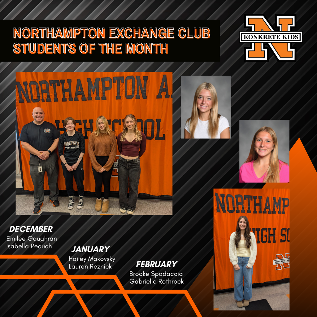 a picture of mutilple students that were recognized as the Northampton Exchange Club Students of the month for December, January and February 2026