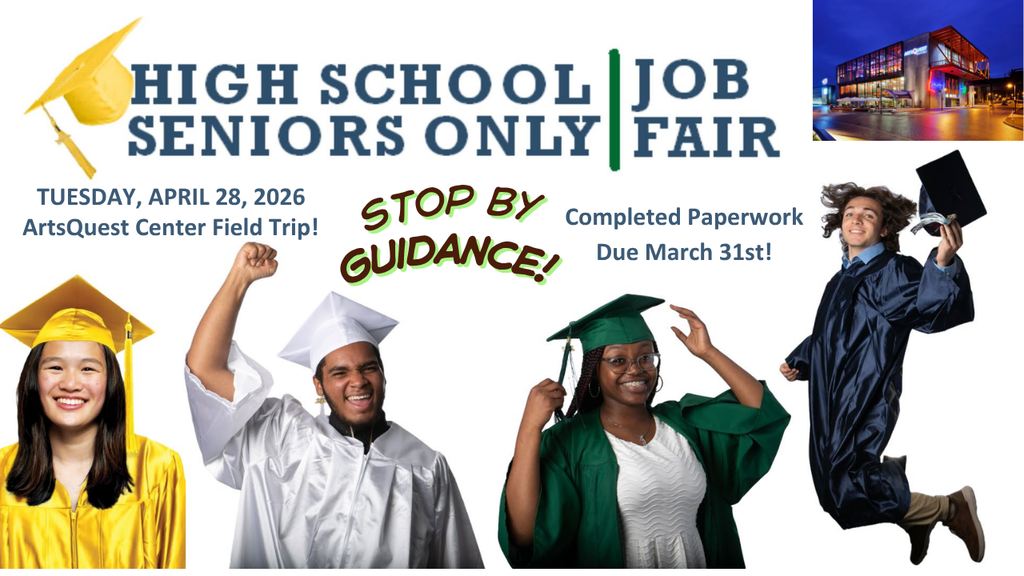 High School Seniors Only Job Fair - with students dressed in cap and gown