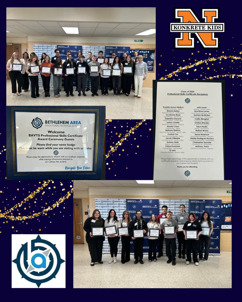 two pictures with students posing hold certificates at BAVTS