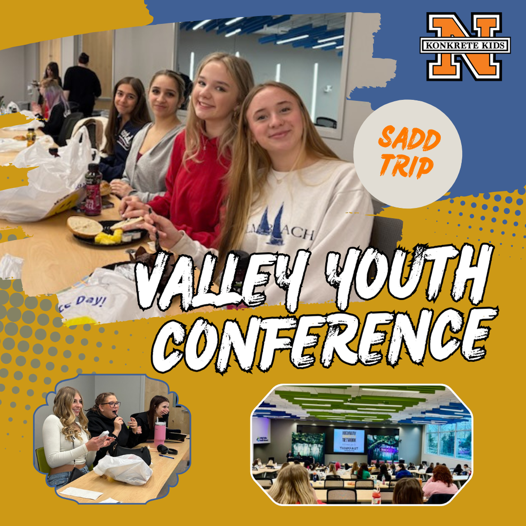 Valley Youth Conference with pictures of students sitting at tables and looking up at a screen