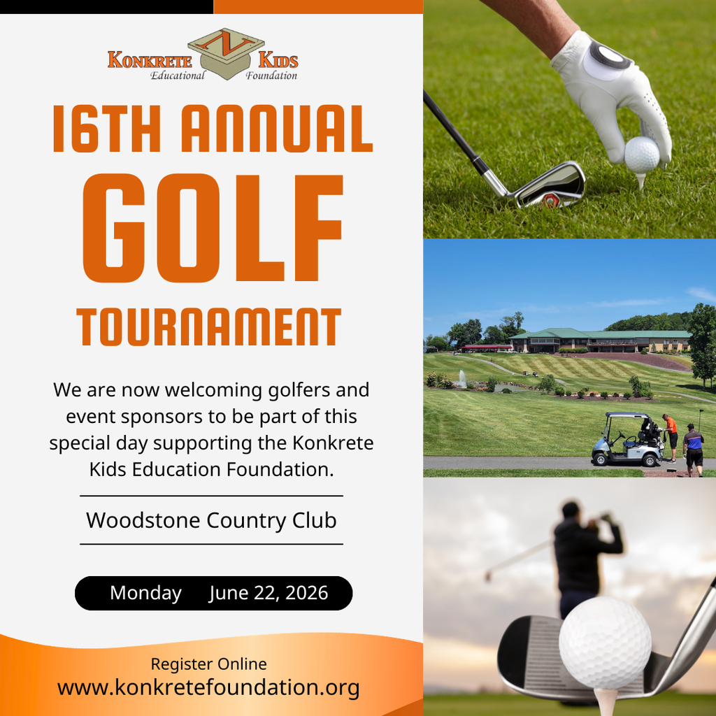 16th Annual Golf Tournament - Woodstone Country Club - Monday June 22, 2026 - Register Konkretefoundation.org