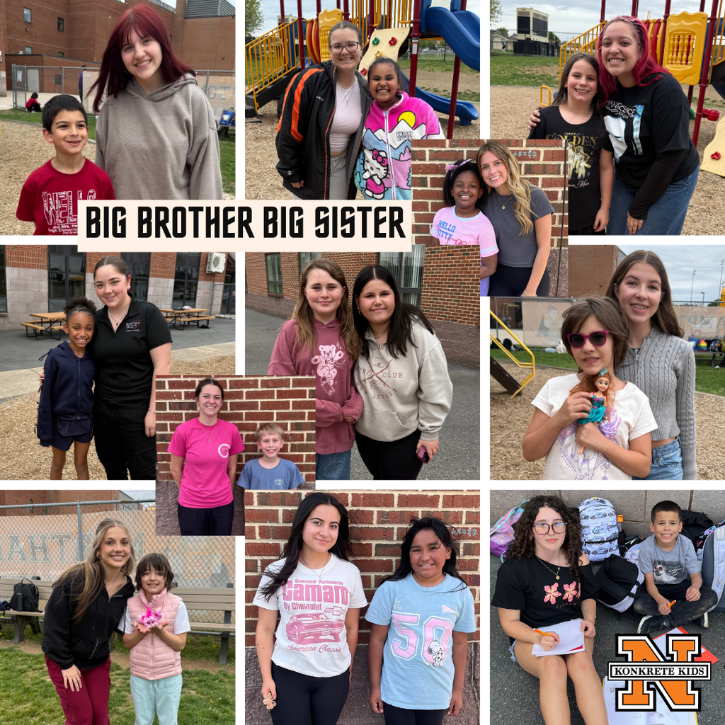Big Brother Big Sister - multiple pictures of students standing outside. 