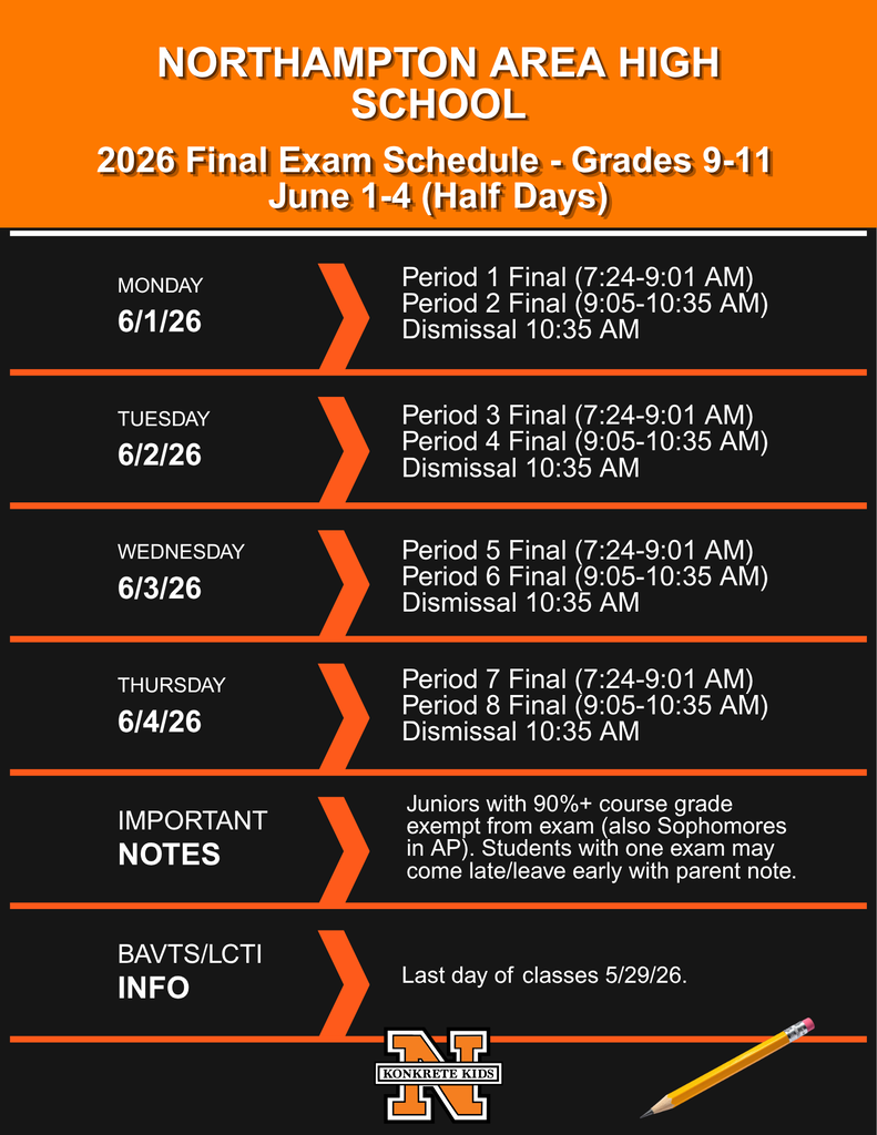 NAHS End of year schedule - Grades 9-11