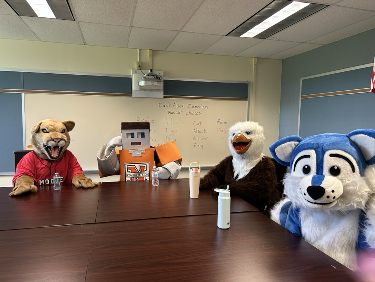 A photo of the NASD Elementary School mascots meeting around a conference room table
