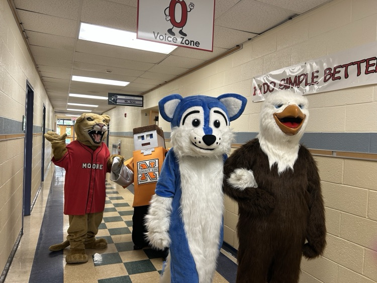 A photo of the NASD Elementary School mascots walking down the hallway after deciding on the new East Allen Elementary mascot