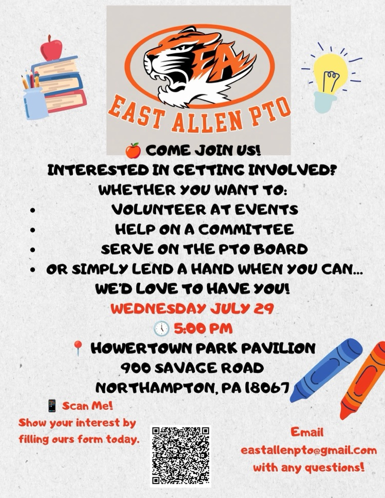 A photo of a flyer advertising the East Allen Elementary PTO meeting