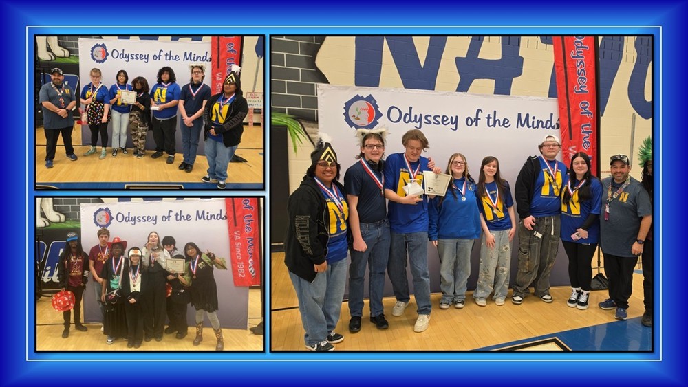 navy and ocean blue gradient background with three group pictures as a collage