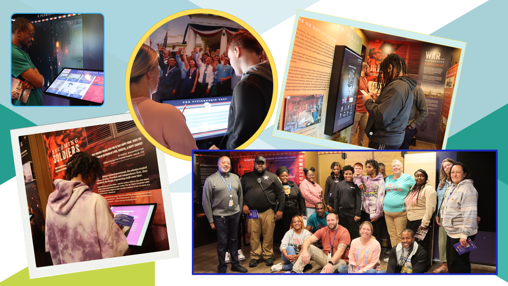 collage of students exploring mobile history museum