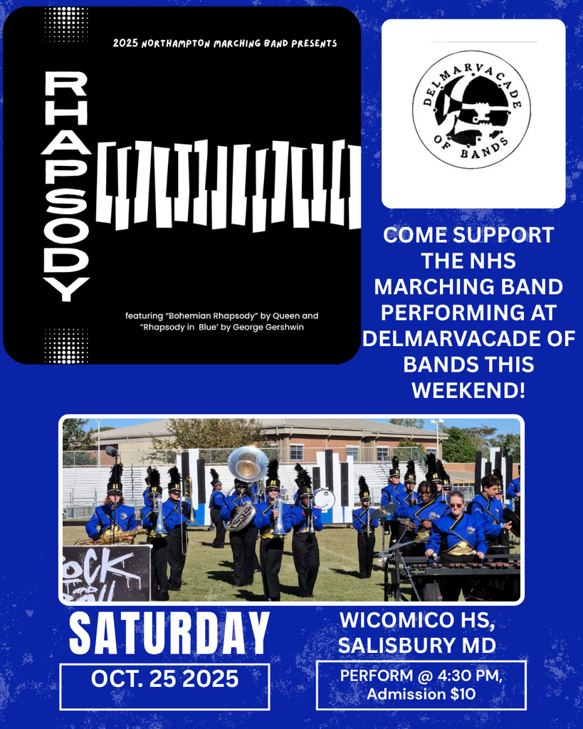 blue background, with marching band