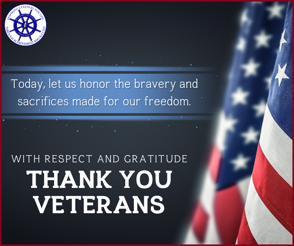 black background with american flag on the right side. Text that reads" Today let us honor the bravery and sacrifices made for our freedom. With respect and gratitude, thank you veterans"