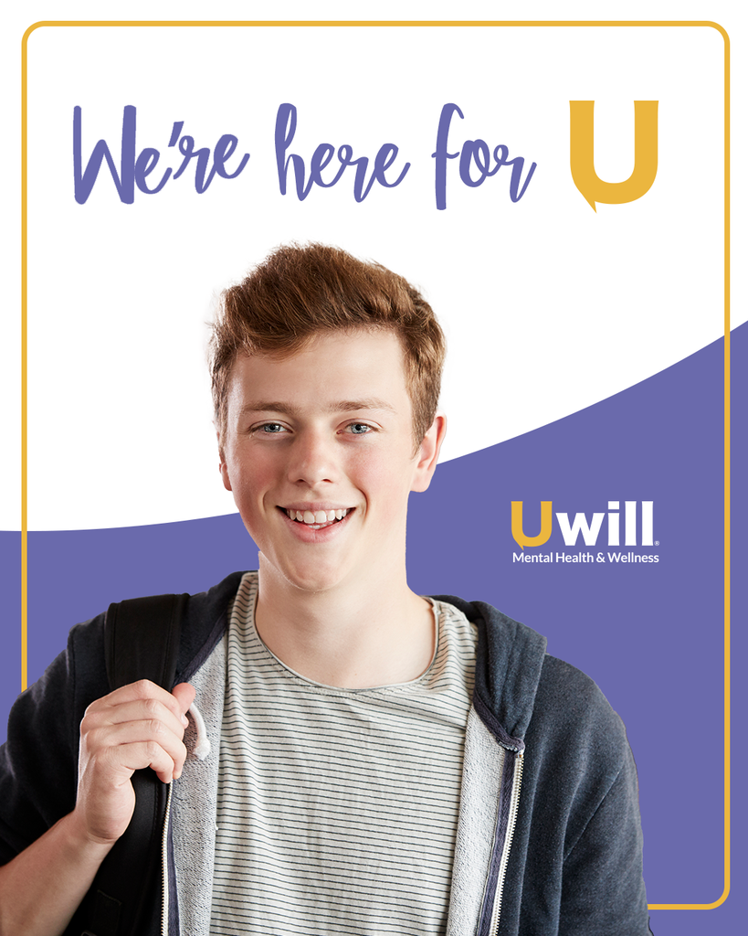 middle school boy with red hair; caption reads "we're here for U" by Uwill
