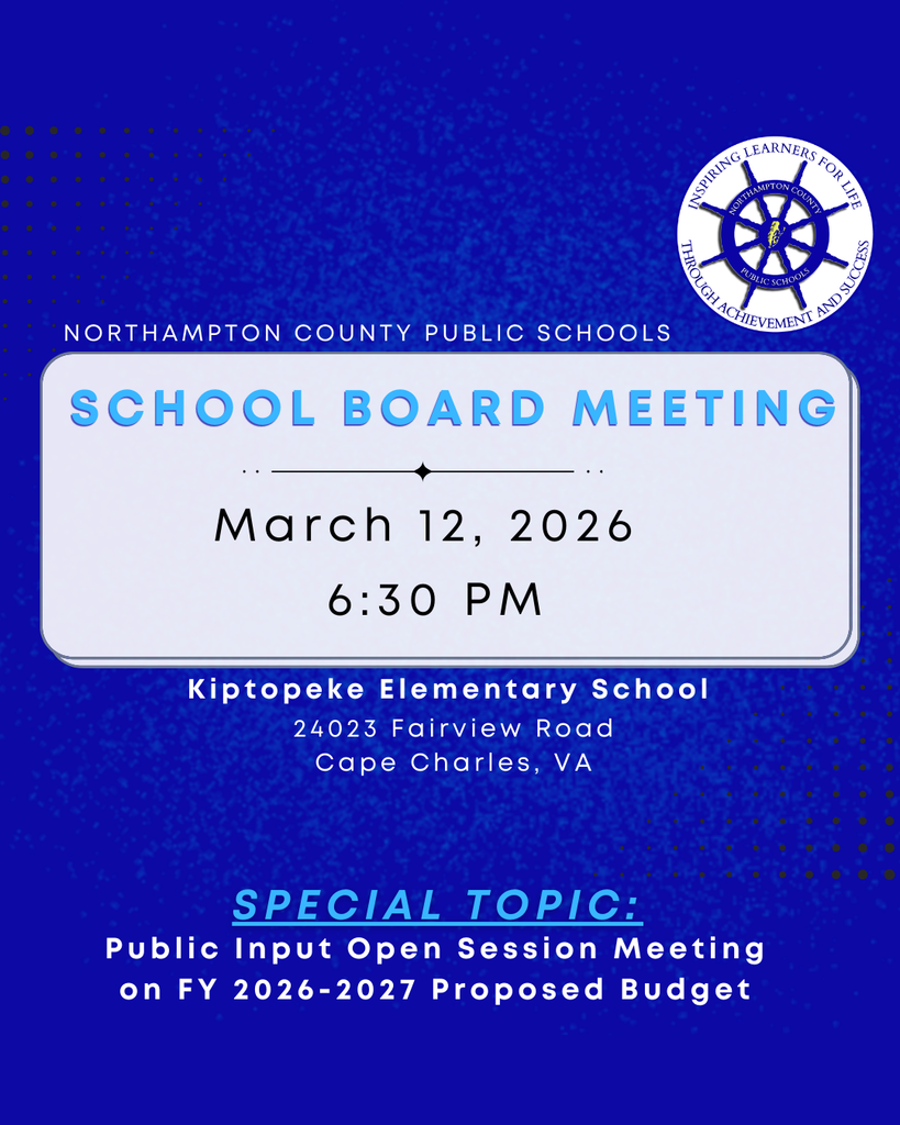 royal blue background with white standout text that reads: School Board meeting on 3/12 at 6:30 PM on the FY 2026-27 Proposed budget.
