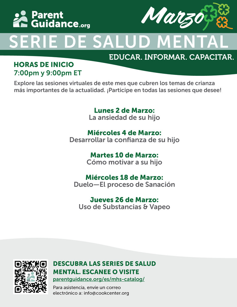 parent guidance mental health series calendar for march in spanish