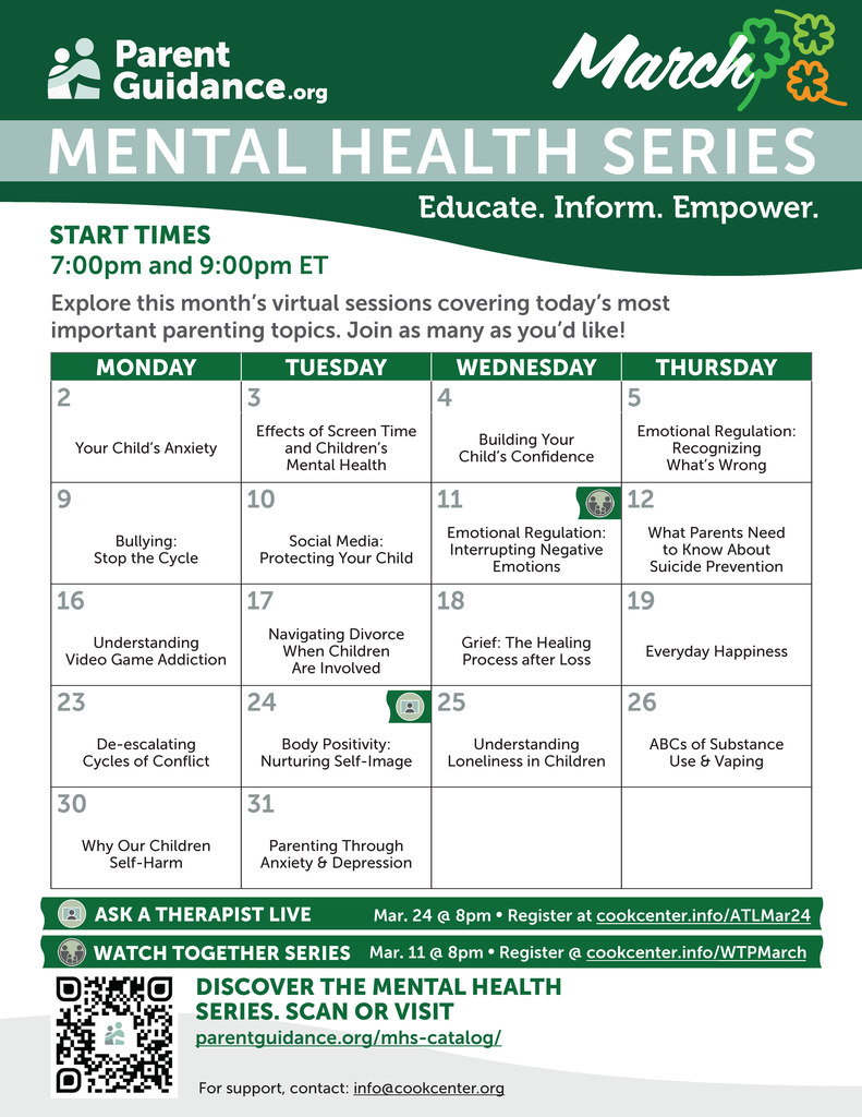 parent guidance mental health series calendar for march