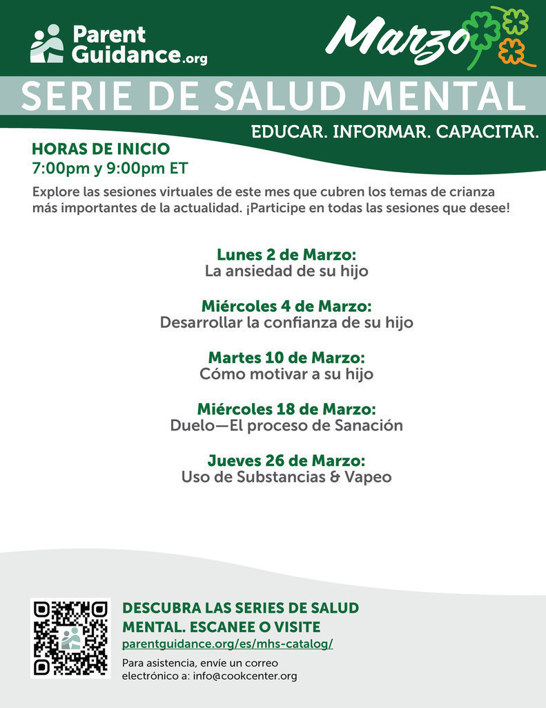 parent guidance mental health series calendar for march in spanish