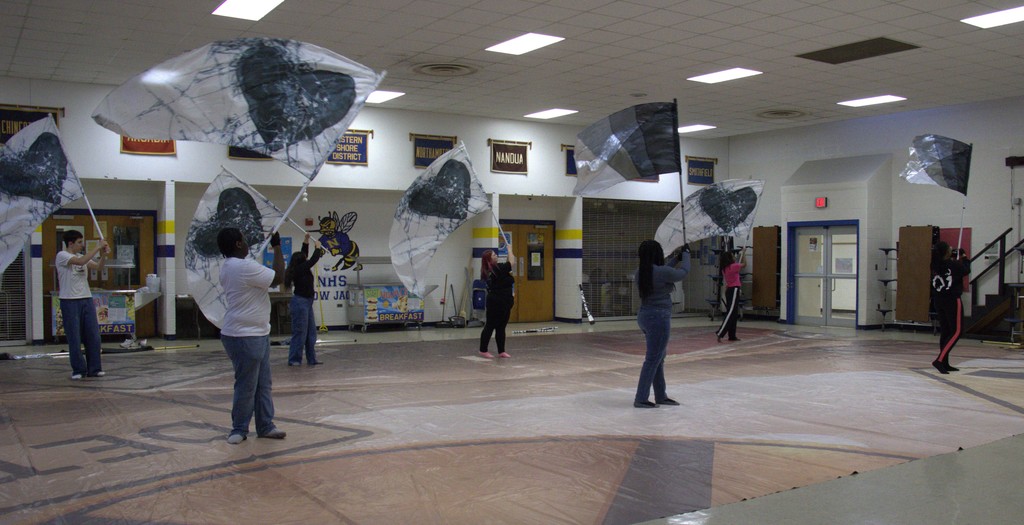 colorguard team practicing for competition