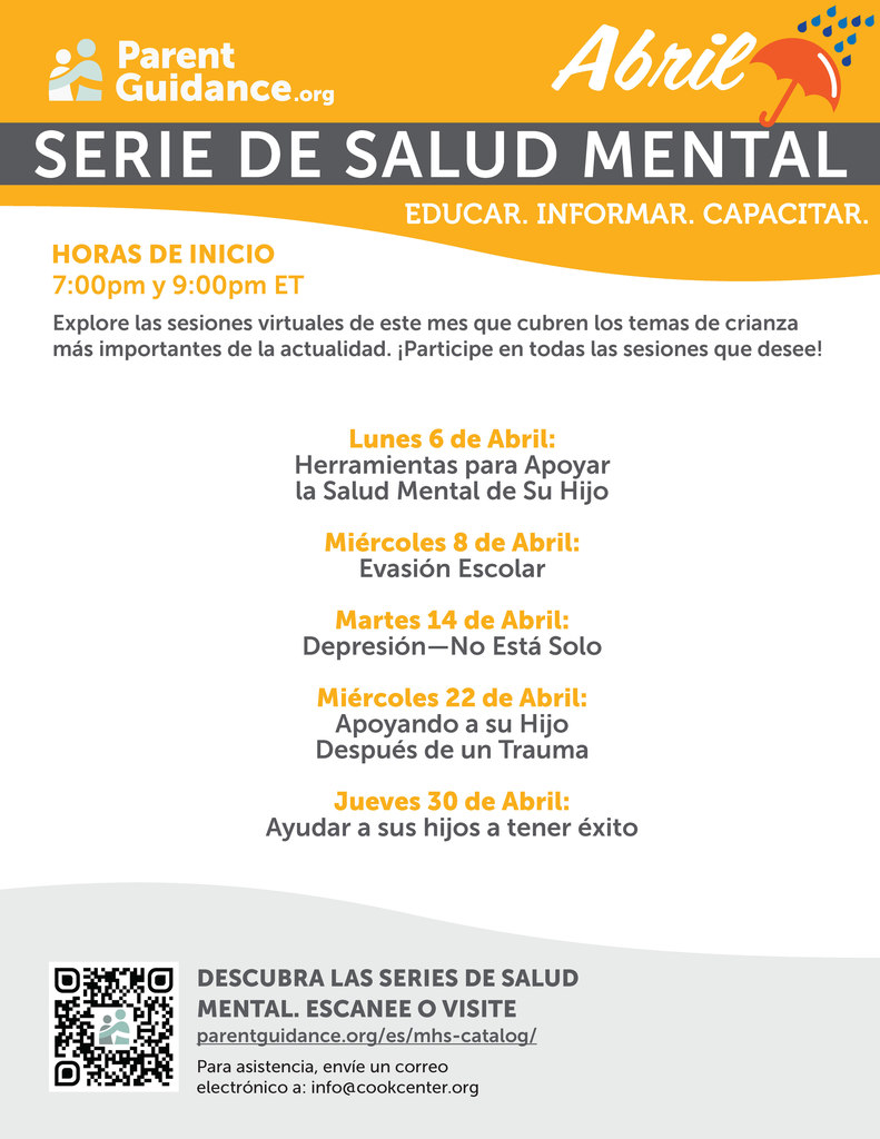 April mental health webinar list in spanish