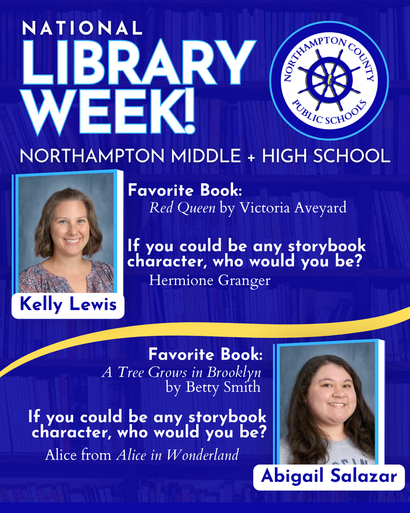 a graphic celebrating our librarians with their picture, and mentions of their favorite book and storybook character