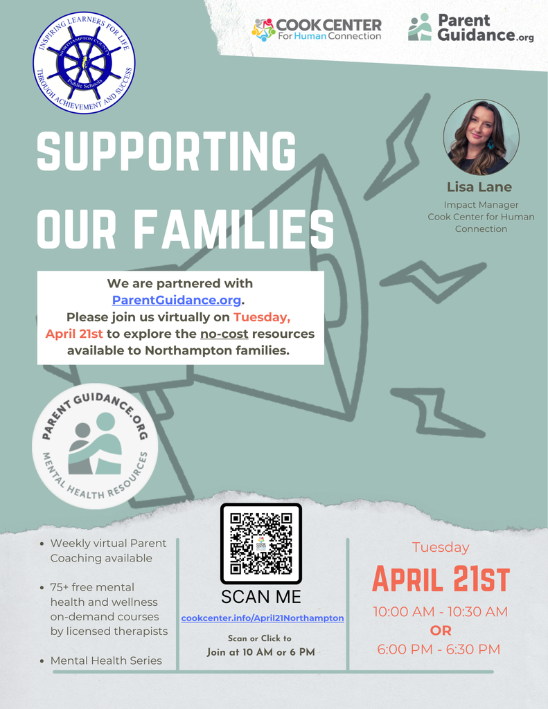 a flyer from ParentGuidance sharing a virtual event on 4/21 for families to attend at either 10 AM or 6 PM