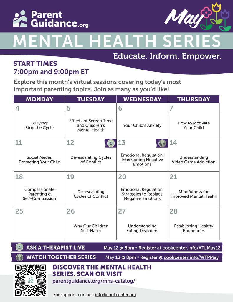 parent guidance mental health series calendar for may