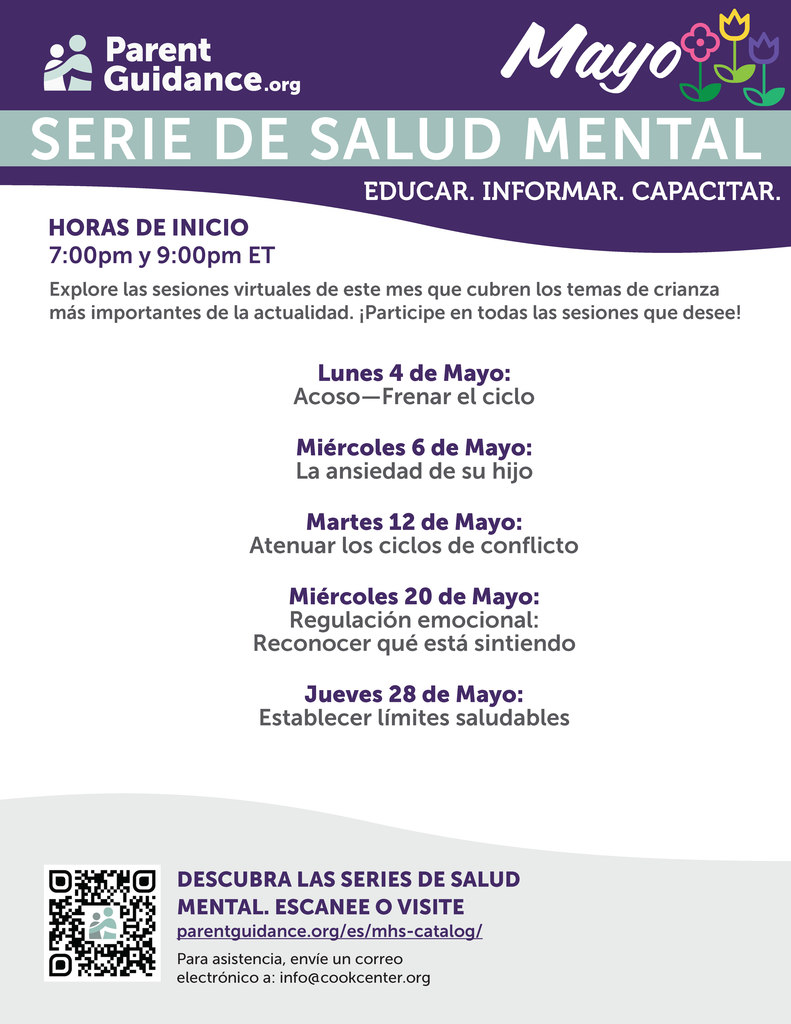 parent guidance mental health series calendar for may in spanish