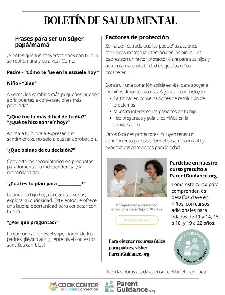 parent guidance monthly newsletter, page 2 in spanish