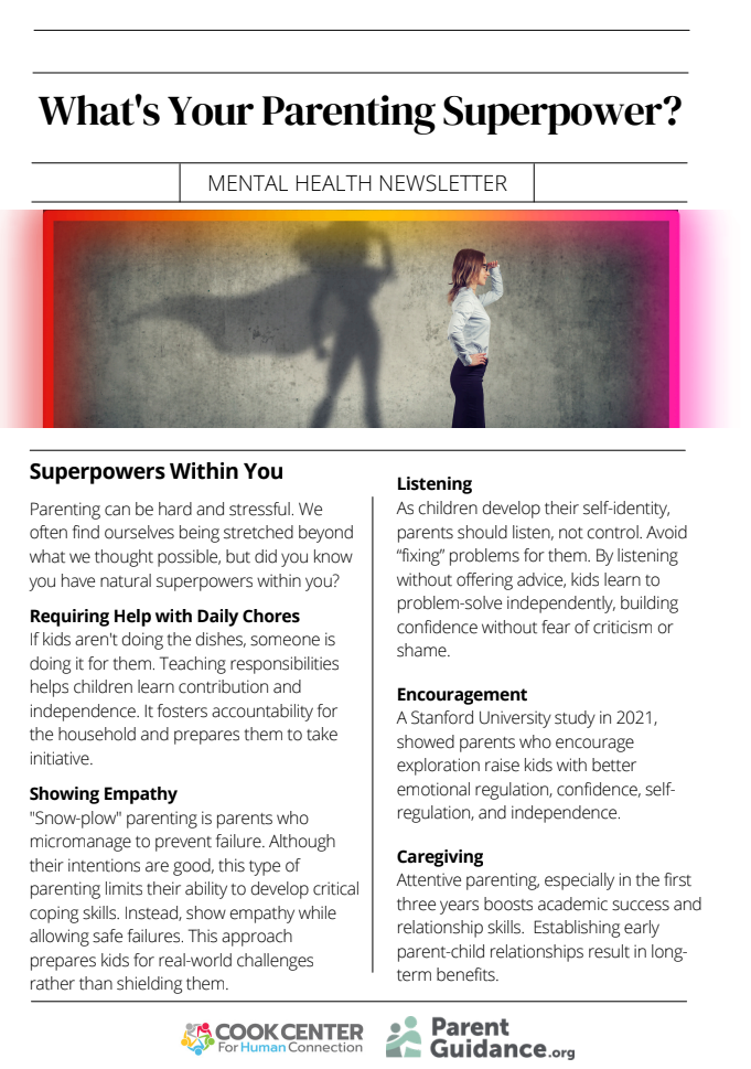 parent guidance monthly newsletter, page 1 in english