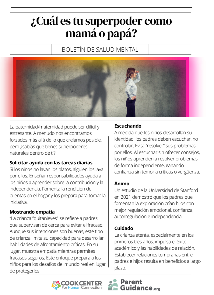 parent guidance monthly newsletter, page 1 in spanish