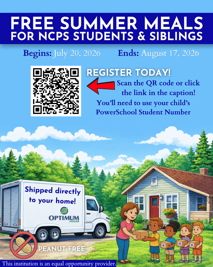 Free Summer Meals for NCPS Students & Siblings - English flyer