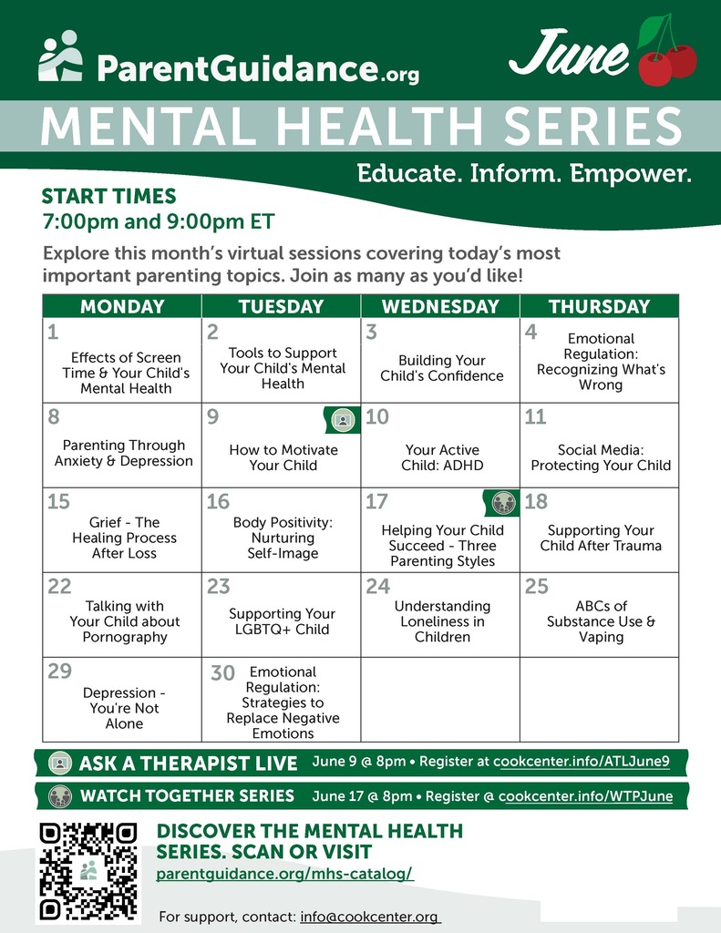 Parent Guidance June Webinar Schedule - English