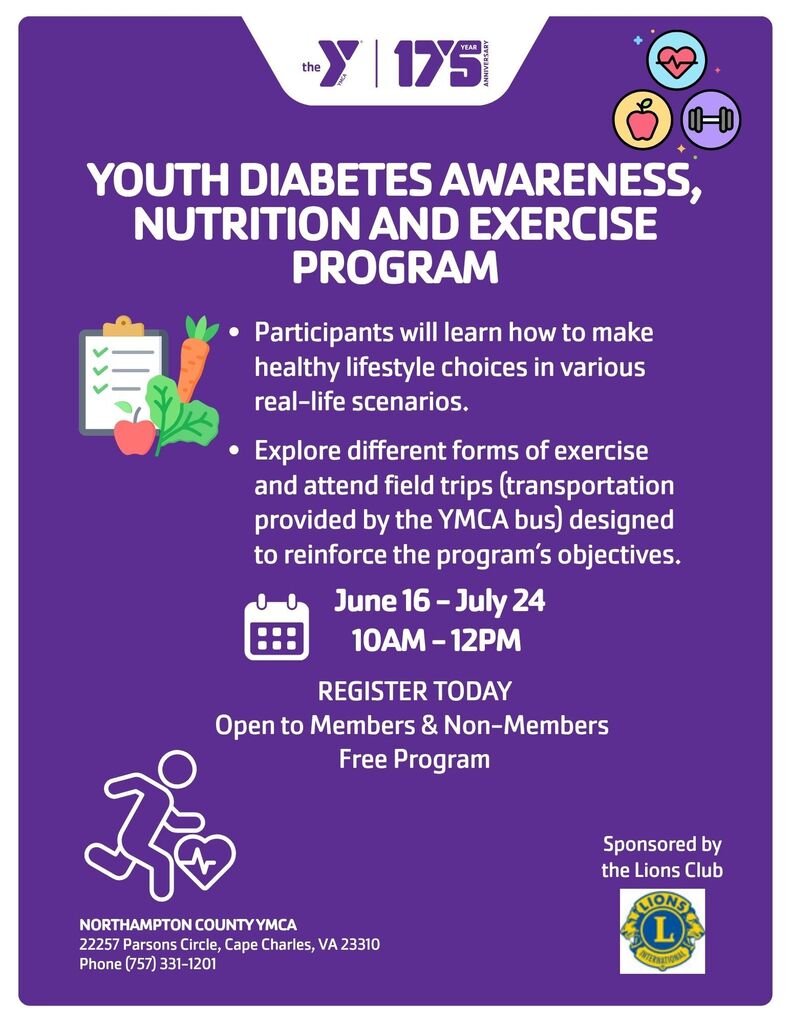 flyer for YMCA promoting a youth diabetes awareness, nutrition, and exercise program.
