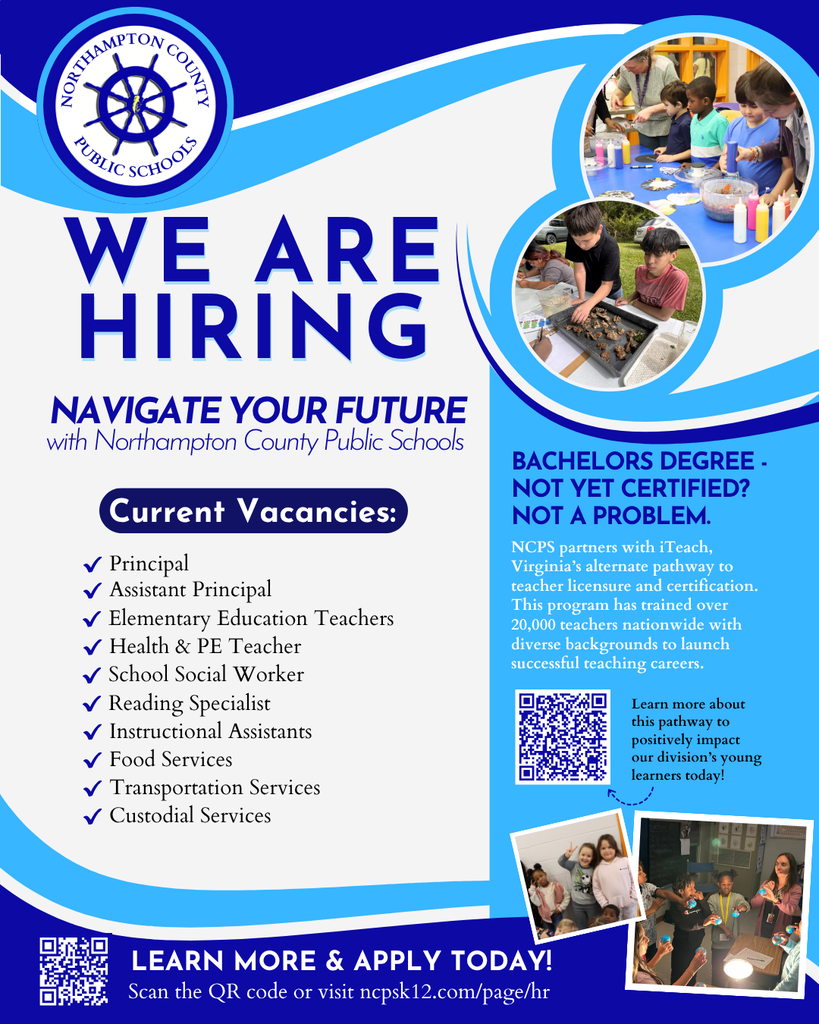 job advertisement for multiple open positions. Learn more and apply at ncpsk12.com/page/hr
