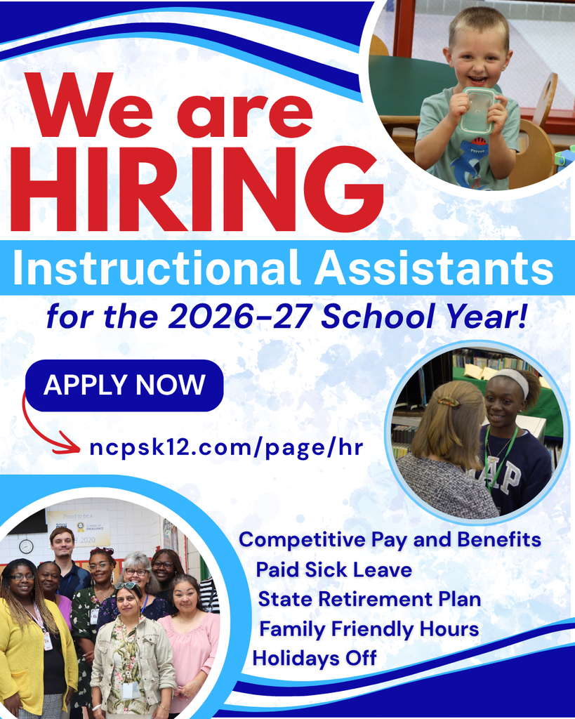 job advertisement for instructional assistants. apply at ncpsk12.com/page/hr