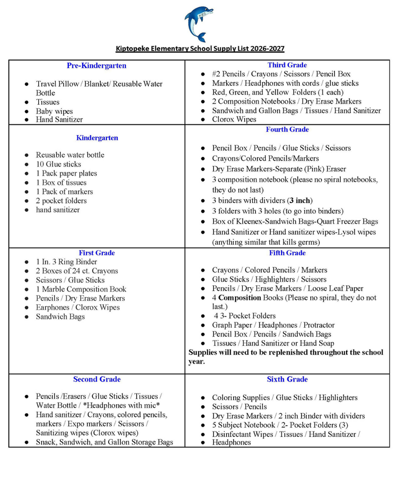 26/27 School Supply List: KES-English